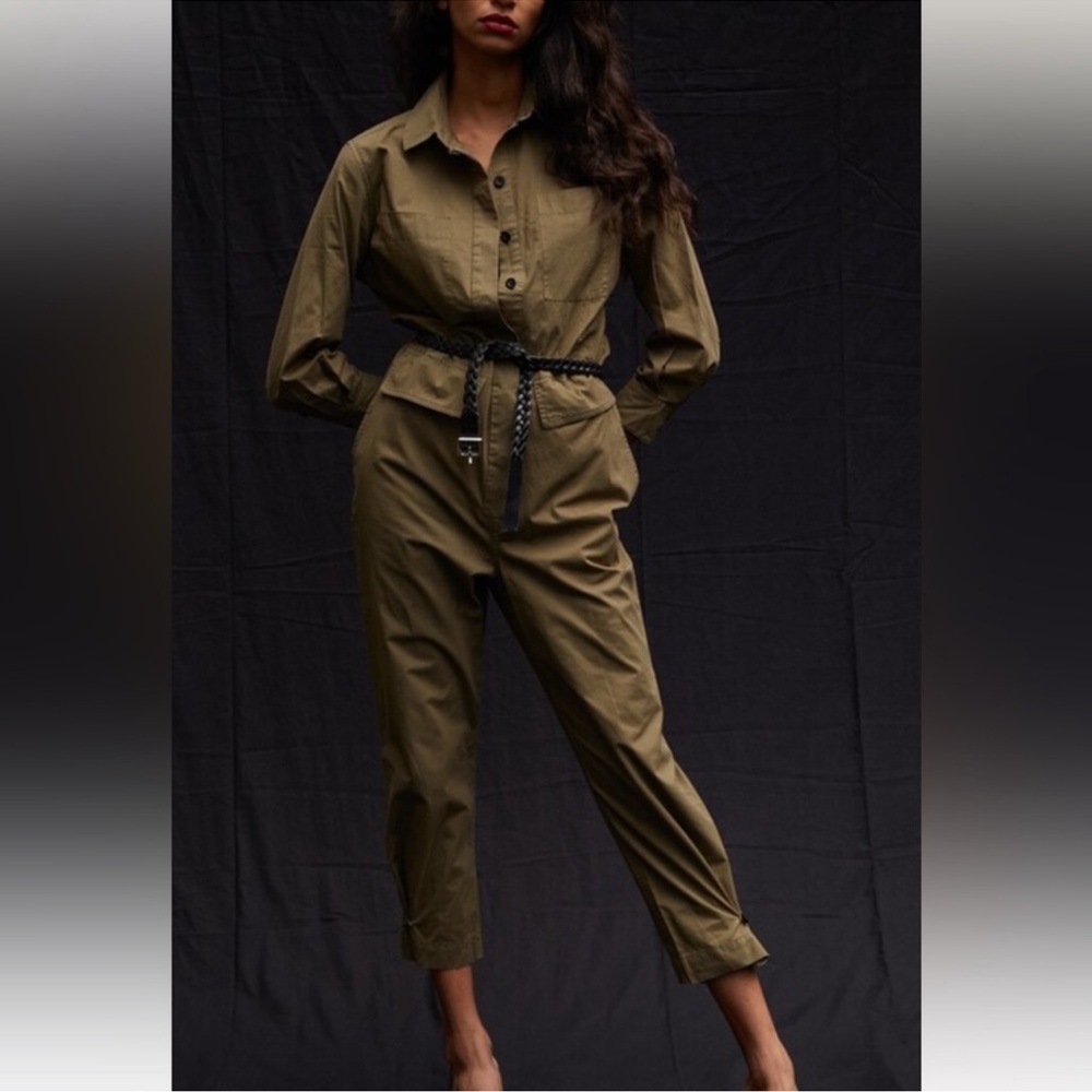 Thakoon Long Sleeve Button Front Olive Green Utility Jumpsuit - Picture 16 of 16